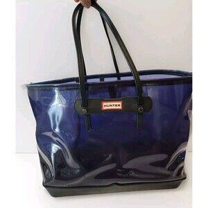 Hunter transparent And Leather Black And Purple Tote/ handbag large With Pouch